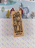 Vintage Magenta Stamps Merry Christmas Kitty Cat Clip-Art Style Rubber Stamp Block