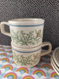 Vintage Temper-Ware by Lenox "Fancy Free" Tea/Coffee Mug Set/3 w/Matching Saucers