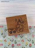 Vintage D.O.T.S #O105 Celebrating Bear w/Wagon Rubber Stamp Block, Clean