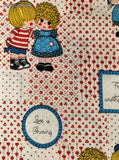 Vintage Patchwork Children Red White Hearts "Love is Contagious" Fabric Remnant, 2-1/4 yd x 44" W