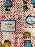Vintage Patchwork Children Red White Hearts "Love is Contagious" Fabric Remnant, 2-1/4 yd x 44" W