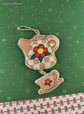 Vintage Soft Fabric Flat Tea Kettle w/Cup Christmas Ornament, Clean