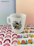 Vintage Anchor Hocking Fire King Milk Glass Chickadee Bird Mug, Like New