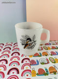Vintage Anchor Hocking Fire King Milk Glass Chickadee Bird Mug, Like New