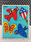 Vintage 1982 Playskool "THINGS THAT FLY" 180-02 Wooden Frame-Tray Puzzle