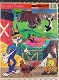 Vintage 1985 Looney Tunes on the Farm Golden Cardboard Frame-Tray Puzzle