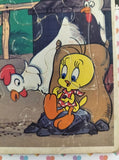 Vintage 1985 Looney Tunes on the Farm Golden Cardboard Frame-Tray Puzzle