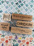 Vintage Stampin' Up Happiness Celebrate Set/5 Wooden Block/Rubber Stamps