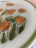 Vintage MCM Meadowbrook Stoneware Orange Tulips JAPAN Dinner Plates Set/2, 10.75"