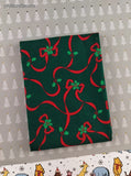 Vintage Christmas Festive Green & Red Ribbons Fabric Remnants Set/4, Clean