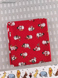 Vintage Christmas Festive Cute Lil' Snowmen Fabric Remnant, 18"x21", Clean