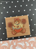 Vintage 1996 Stampendous! Cherished Teddies Cheerleading Bear Wooden Block/Rubber Stamp, CLEAN
