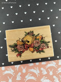 Vintage 1999 Uptown Rubber Stamps Sandi Gore Evans Holiday Birdhouse Swag J25137 Wooden Block/Rubber Stamp, CLEAN