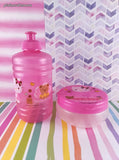 2010 Sanrio Hello Kitty Pink Clear Plastic Water Bottle w/Travel Snack Container