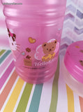 2010 Sanrio Hello Kitty Pink Clear Plastic Water Bottle w/Travel Snack Container