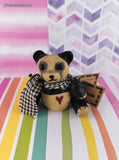 Vintage Blossom Bucket Panda Bear w/Tartan Scarf + Heart, Swinging Arms & Legs NWT Miniature Figurine