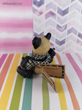 Vintage Blossom Bucket Panda Bear w/Tartan Scarf + Heart, Swinging Arms & Legs NWT Miniature Figurine