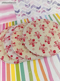 Vintage MCM White & Pink Floral Flower Pots Round Melamine/Enamel Coated Trivet Set/4