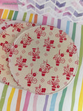 Vintage MCM White & Pink Floral Flower Pots Round Melamine/Enamel Coated Trivet Set/4