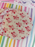 Vintage MCM White & Pink Floral Flower Pots Round Melamine/Enamel Coated Trivet Set/4