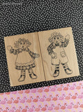 Vintage 1994 Stamps by Judith Raggedy Ann & Andy Wooden Block/Rubber Stamps Set/2