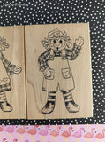 Vintage 1994 Stamps by Judith Raggedy Ann & Andy Wooden Block/Rubber Stamps Set/2
