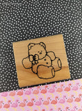 Vintage D.O.T.S. Clip-Art Style Cuddly Teddy Bear Wooden Block/Rubber Stamp