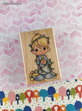 Vintage 1995 Stampendous! x Precious Moments Christmas Lights Child Wooden Block/Rubber Stamp