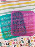Vintage TupperToys Pink/Teal Letters/Numbers Square Stencil Plates Set/2, Nice & Clean