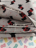Vintage Ameritex Black Scottish Terrier Scottie Dog w/Red Bow Fabric Remnant, 4 yd x 45" W, CLEAN