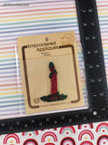Vintage Christmas Red & Green Candle Sew-On Embroidered Applique A1421 NEW