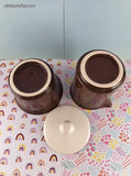 Vintage MCM Royal China by Jeannette "Frolic" Brown Orange Autumn Sugar Bowl w/Lid & Creamer Set