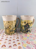 Vintage 2004 Essential Home Debi Hion Cat Life Mugs Set/2, CLEAN