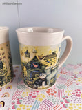 Vintage 2004 Essential Home Debi Hion Cat Life Mugs Set/2, CLEAN