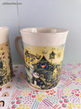 Vintage 2004 Essential Home Debi Hion Cat Life Mugs Set/2, CLEAN