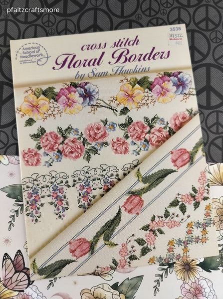 Vintage 1990 American School of Needlework Floral Borders Cross Stitch Softcover Booklet