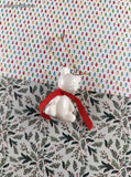 Vintage Midwest JAPAN Bone China White Teddy w/Red Ribbon 2" Christmas Ornament