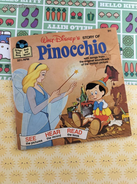 Vintage 1987 33-1/3 RPM Walt Disney's Pinocchio Book & Record