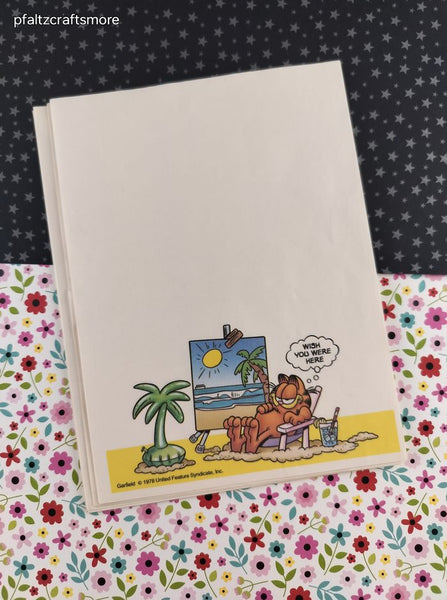 Vintage 1978 Garfield & Friends Beach Time Wish You Were Here Stationery Paper, 16 Sheets