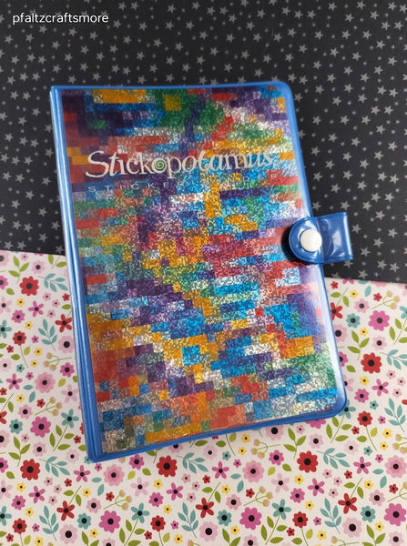 Vintage Stickopotamus Sticker Binder, Blue Glittery Geometric Patterned