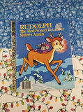 Vintage 1982 Little Golden Book: Rudolph the Red-Nosed Reindeer Shines Again Hardcover