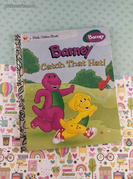 Vintage 1997 1st Printing Little Golden Book: Barney Catch That Hat! Hardcover, Like New