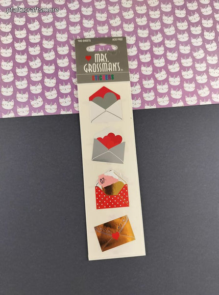 Vintage Mrs. Grossman's Stickers, SHINY "Valentines Letters", 2 Sheets New & Sealed