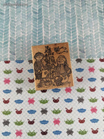 Vintage Christmas Wintry Snowkids Snowmen w/Tree Wooden Block/Rubber Stamp
