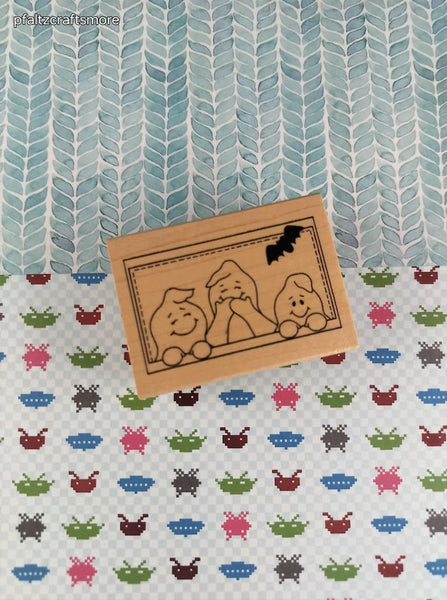 2008 Great Impressions Vicki Schreiner Silly Halloween Ghosts Wooden Block/Rubber Stamp