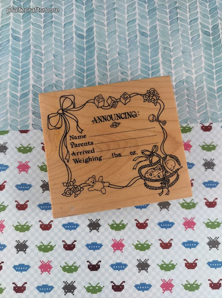 Vintage 1989 PSX #K-151 Birth Announcement Wooden Block/Rubber Stamp