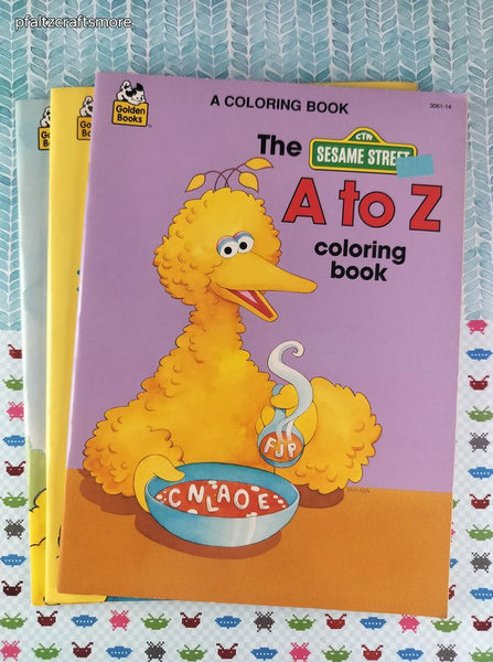 Vintage 1970's, 80's, 90's Sesame Street Golden Coloring Books Set/3 Softcovers, Like New