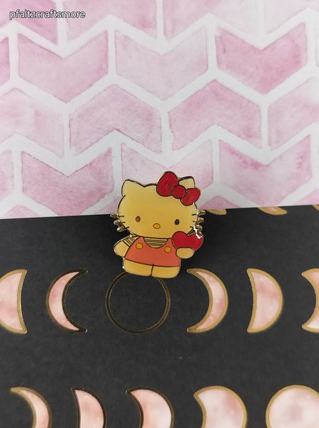 Vintage Hello Kitty w/Red Heart Enamel Pin/Brooch, Bandai Japan