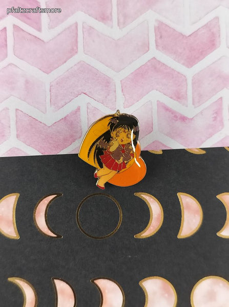 Vintage Sailor Moon Mars Yellow/Orange Hearts Enamel Pin/Brooch, Bandai Japan TKTAT