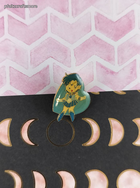 Vintage Sailor Moon Mercury Blue Heart Enamel Pin/Brooch, Bandai Japan TKTAT